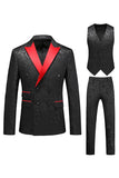 Pink Print Peak Lapel 3-Piece Men Prom Suits
