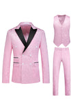 Pink Print Peak Lapel 3-Piece Men Prom Suits