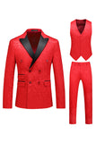 Pink Print Peak Lapel 3-Piece Men Prom Suits