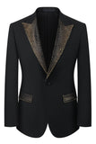 Black Peak Lapel Beaded 3-Piece Men Suits