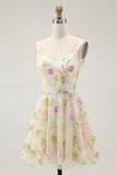 Apricot Floral Sequin A Line Mini Graduation Dress