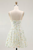 Green Floral A Line Spaghetti Straps Short Graduation Dress