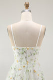 Green Floral A Line Spaghetti Straps Short Graduation Dress
