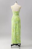 Green Sheath Sequins Spaghetti Straps Beaded Prom Dress with Slit