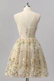 Apricot Floral A Line Illusion Beaded Mini Graduation Dress