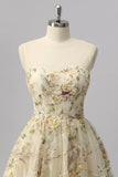 Apricot Floral A Line Illusion Beaded Mini Graduation Dress