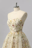 Apricot Floral A Line Illusion Beaded Mini Graduation Dress