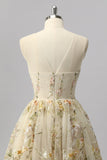 Apricot Floral A Line Illusion Beaded Mini Graduation Dress