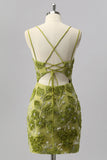 Green Bodycon Beaded Mini Graduation Dress with 3D Flowers