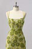 Green Bodycon Beaded Mini Graduation Dress with 3D Flowers