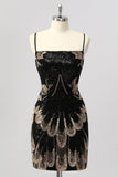 Black Bodycon Sequin Short Graduation Dress with Lace Up Back
