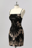 Black Bodycon Sequin Short Graduation Dress with Lace Up Back