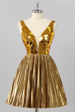 Golden Mirror Metallic A Line Short Graduation Dress