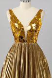 Golden Mirror Metallic A Line Short Graduation Dress