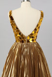 Golden Mirror Metallic A Line Short Graduation Dress
