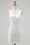 White Bodycon Sequin Short Graduation Dress