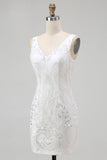 White Bodycon Sequin Short Graduation Dress