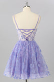 Purple A Line Spaghetti Straps Corset Sequin Graduation Dress