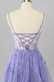 Purple A Line Spaghetti Straps Corset Sequin Graduation Dress