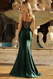 Dark Green Mermaid Corset Long Prom Dress with Rhinestones
