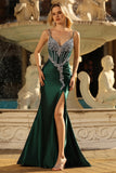 Dark Green Mermaid Corset Long Prom Dress with Rhinestones