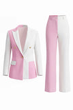 2 Piece Peak Lapel White Pink One Button Women's Suits