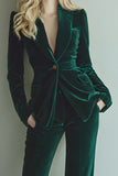 Dark Green 2 Piece Velvet Shawl Lapel Business Suits with Pockets