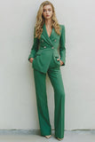 Green Double Breasted 2 Piece Business Suits