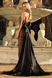 Sparkly Brown Leopard Mermaid Sweetheart Long Prom Dress with Back Large Bow