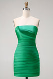 Dark Green Strapless A Line Bowed 2 Piece Long Prom Dress with Slit