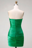 Dark Green Strapless A Line Bowed 2 Piece Long Prom Dress with Slit