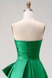Dark Green Strapless A Line Bowed 2 Piece Long Prom Dress with Slit