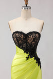Strapless Mermaid Green Appliqued Lace Long Prom Dress with Slit
