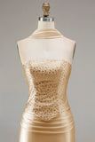 Champagne Strapless Mermaid Beaded Convertible Long Prom Dress