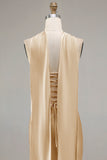 Champagne Strapless Mermaid Beaded Convertible Long Prom Dress