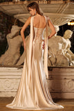 Strapless Champagne Two Piece Mermaid Beaded Convertible Long Prom Dress with a Neck Scarf