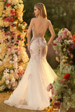 White Pink Flower Mermaid Sequins Corset Beaded Long Prom Dress with Lace Up Back