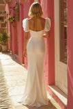 Ivory Mermaid Puff Sleeve Wedding Dress with Slit