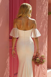 Ivory Off the Shoulder Mermaid Ruffled Wedding Dress
