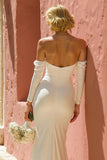 Ivory Mermaid Off the Shoulder Wedding Dress with Slit