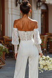 Off the Shoulder White Bridal Jumpsuits with Lace