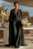 Ivory V-Neck Fitted Bridal Jumpsuits with Cape