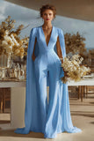 Ivory V-Neck Fitted Bridal Jumpsuits with Cape