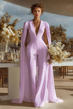 Ivory V-Neck Fitted Bridal Jumpsuits with Cape