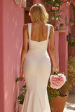 Mermaid V-Neck White Ruched Long Wedding Dress