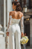 Off The Shoulder Lace White Wedding Jumpsuits
