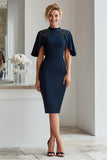 Navy Pencil Beaded Midi Mother Of The Bride Dress