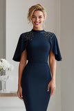Navy Pencil Beaded Midi Mother Of The Bride Dress