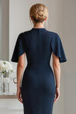 Navy Pencil Beaded Midi Mother Of The Bride Dress