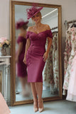 Sheath Off The Shoulder Blush Pink Mother Of The Bride Dress with Appliques